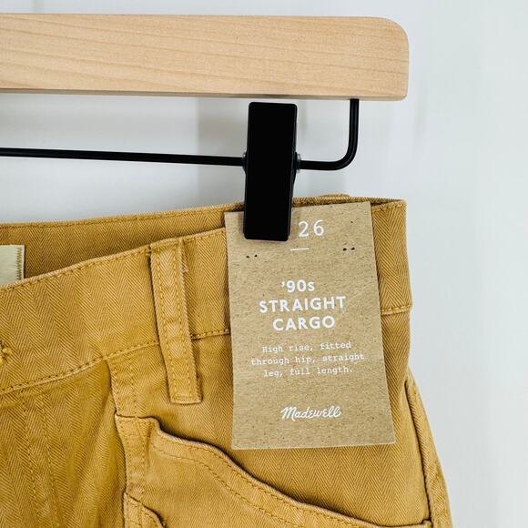 Madewell 90s Straight Cargo Pants Mustard Yellow Cotton NWT Women’s Size 26 - Picture 4 of 8